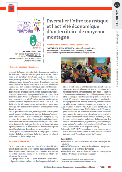 Diversifier l'offre touristique et l'activité économique d'un territoire de moyenne montagne  Exemple à suivre en région