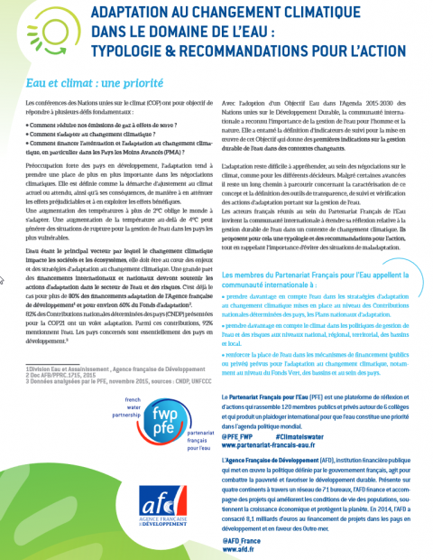 Adaptation au changement climatique dans le domaine de l'eau : typologie & recommandations pour l'action